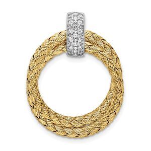 Gold Tone Sterling Silver & CZ Braided Round Pendant, 22 x 29mm